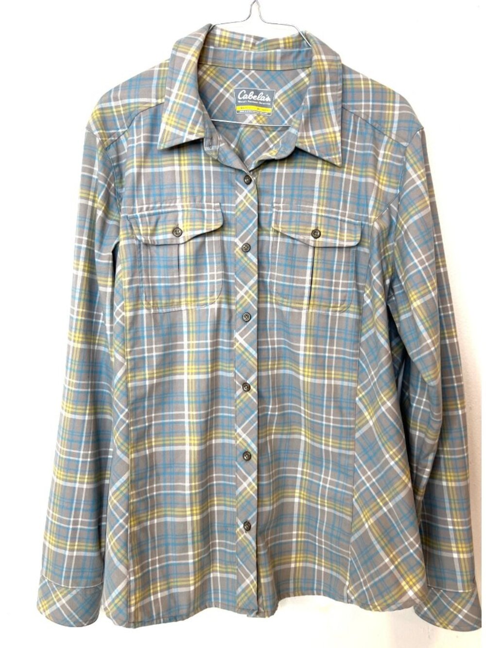 Cabela's Women's Long Sleeve Button Up Woven Shirt in Cloud Gray Blue XL SOFT